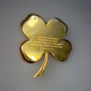 Vtg 1984 Buena Suerte Signed Gerity 4 Leaf Clover 24Karat Gold Plate Paperweight